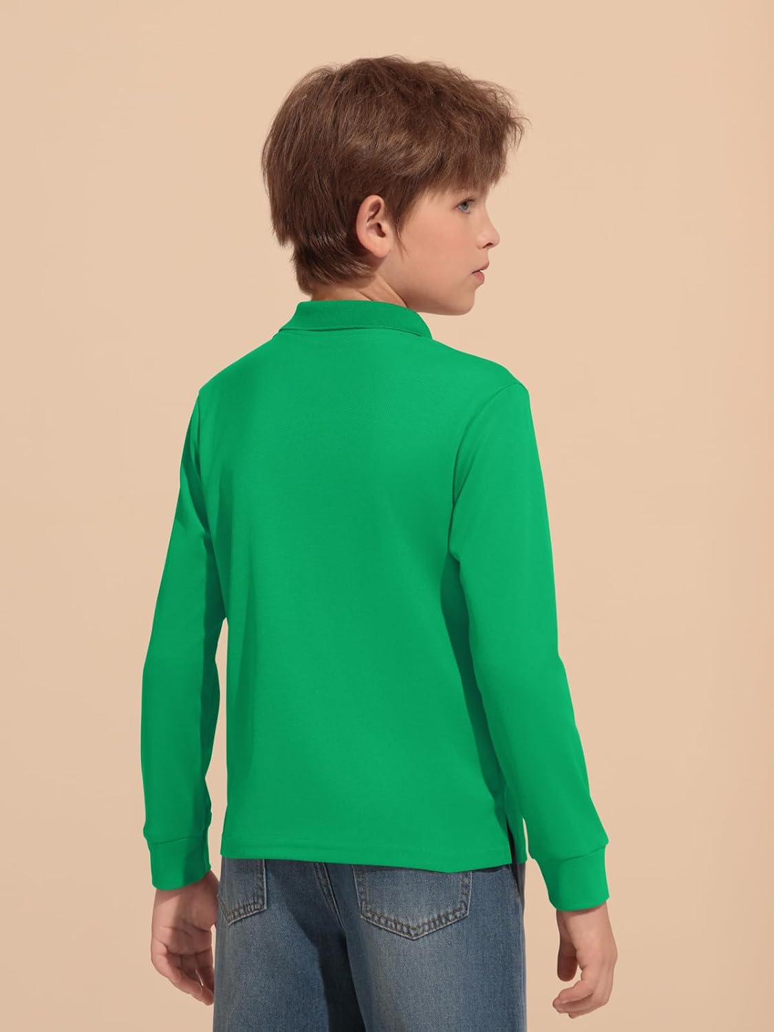 Haloumoning Boys Long Sleeve Pique Polo Shirts Kids School Uniform Shirt 5-14 Years