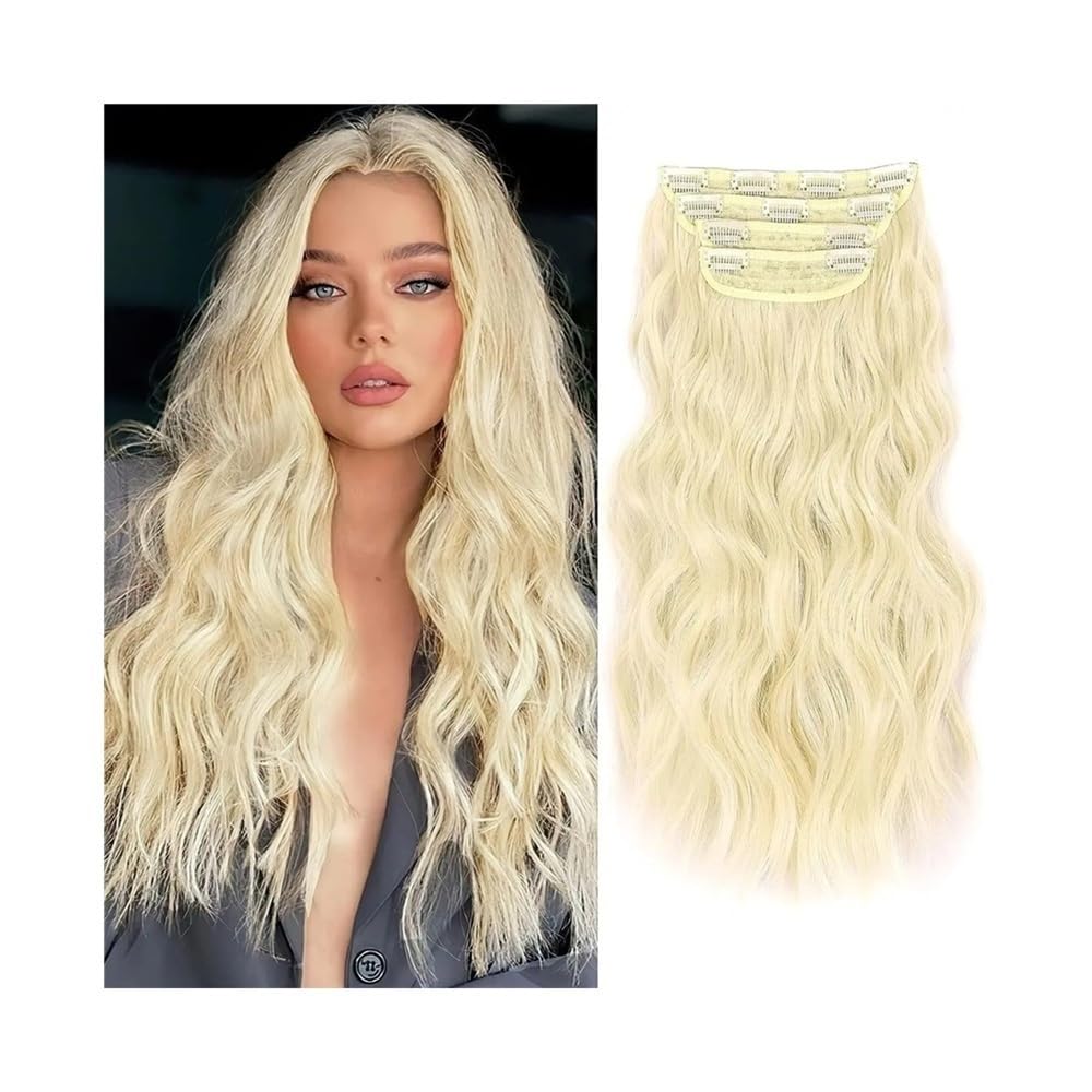 Clip en Extensiones de Cabello Extensiones de cabello con clip de onda de agua de 20 "de largo, 4 extensiones de cabello sintético de aspecto natural for mujeres, extensión de cabello rizado ondulado
