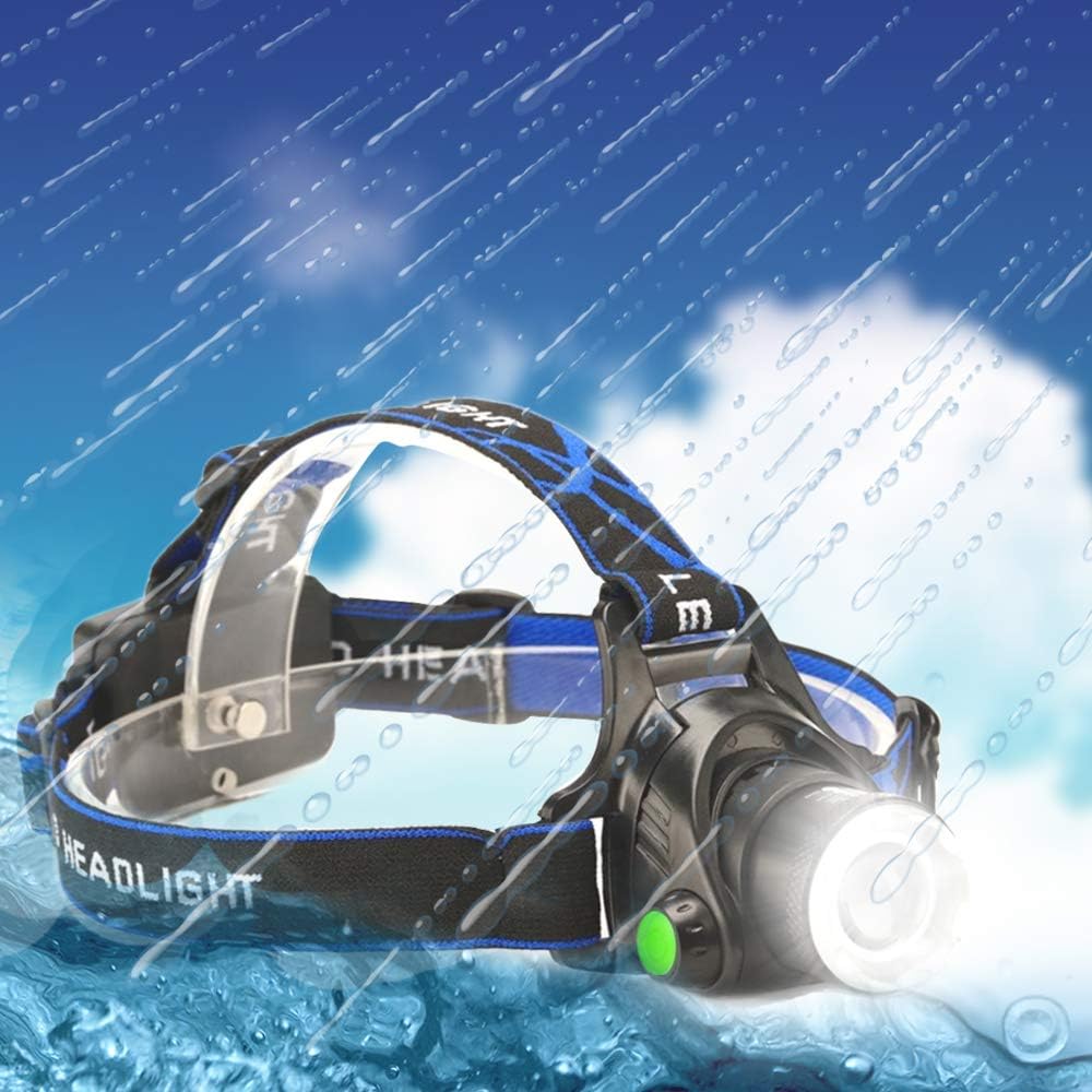 Military Grade 3000 Lumen 3 Modes Tactical Headlight with AAA Batteries Waterproof LED Headlamp Hands-Free Light,2-Pack