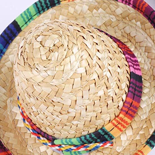 LoveBB 12 Pack Mini Sombrero Hats 5.9 Inch Small Straw Sombreros Cinco de Mayo hats for Kid Pet Doll Themed Party Decoration (Brown) - Thumbnail 4