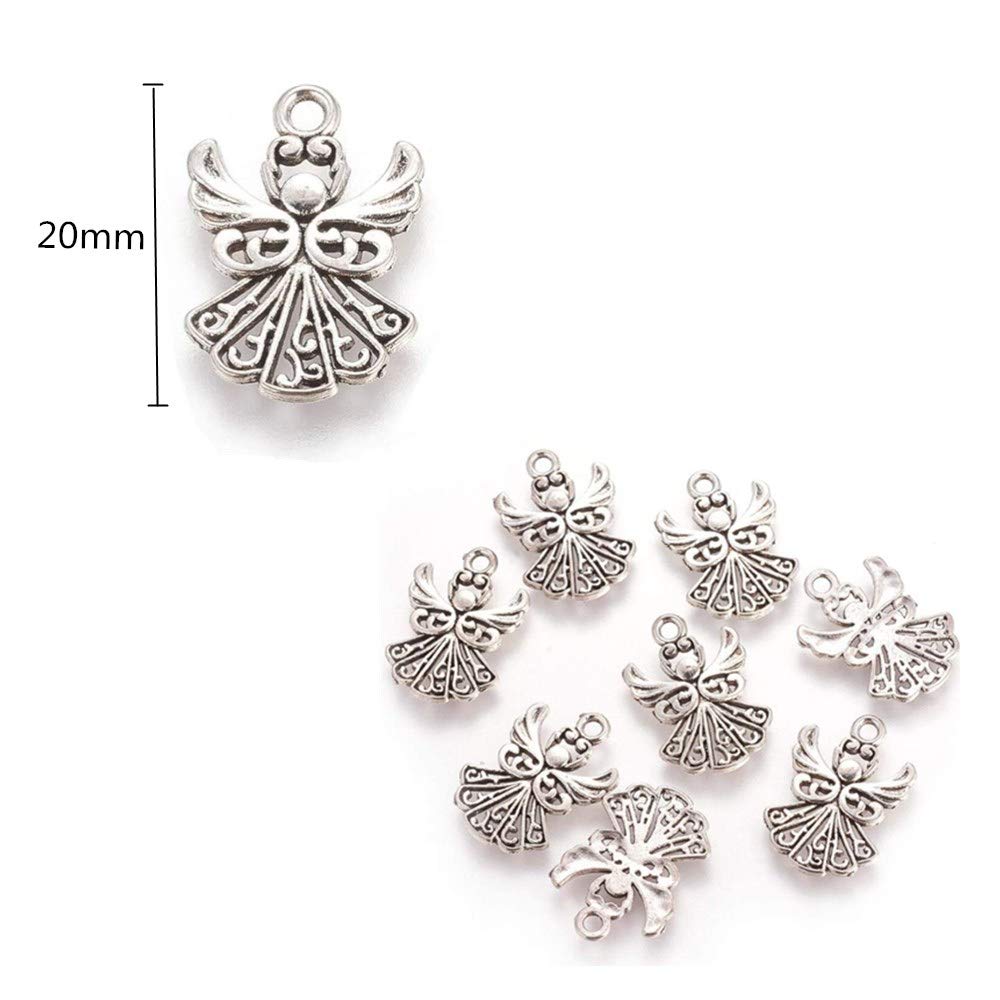 30 Pieces Angel Wings Charms Angel Charm Beads Charming Beads for Jewellery Making Or Necklace Making, Silver, 20*14mm - Image 3