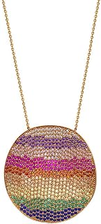 Plata de Ley Rosa bañado en arco iris de color Zirconia cúbico collar de disco – 46 centímetros