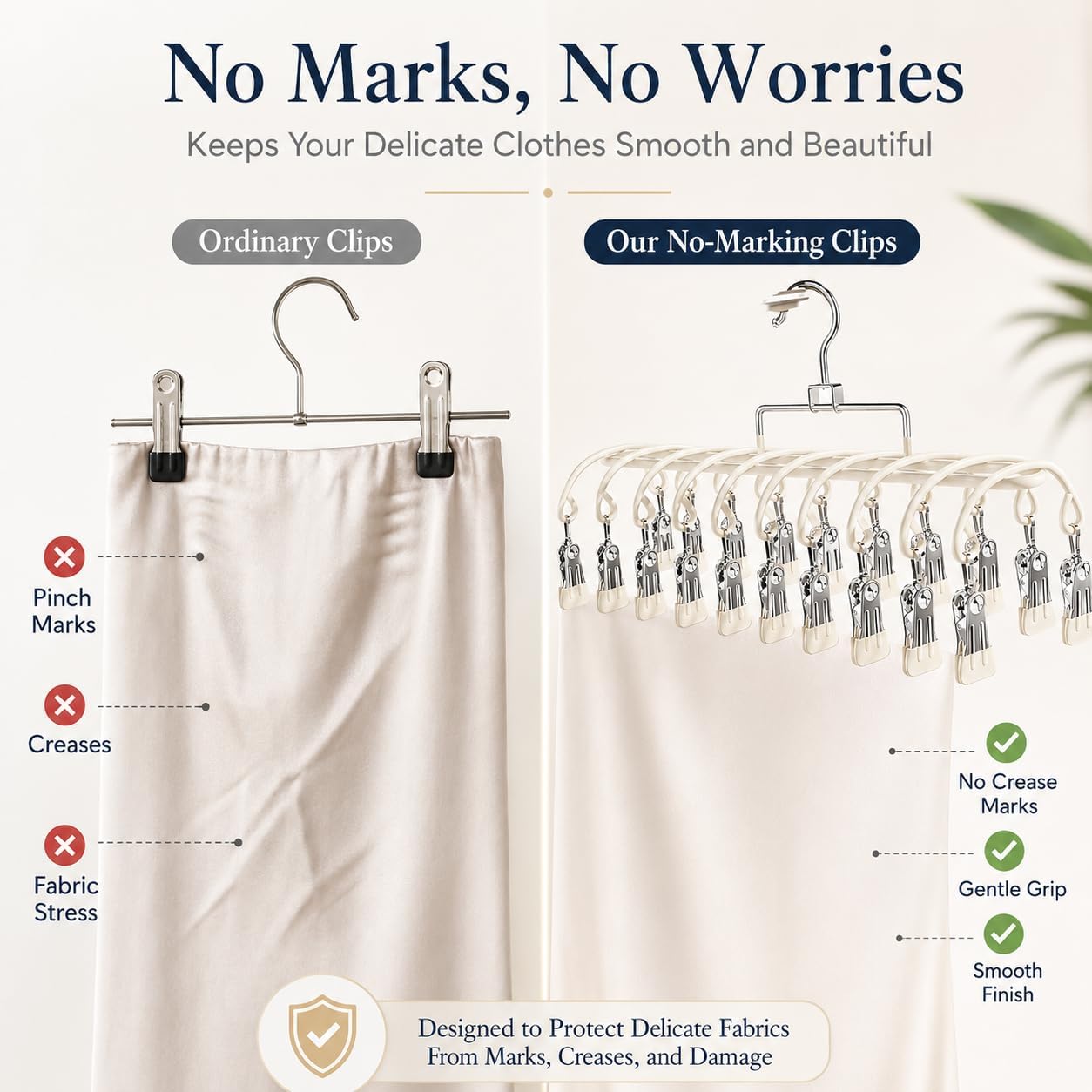 20 Clips Laundry Hanger with Strong Grip Clothespins, Space Saving Sock Drying Rack for Underwear Baby Clothes Towels, Hanging Laundry Organizer for Indoor Outdoor Use（White）