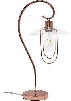 Simple Designs LT1188-RGD 22.5" Winding Arched Modern Table Lamp with Glass-Topped Open Cage Shade, for Living Room, Bedroom, Office, Rose Gold
