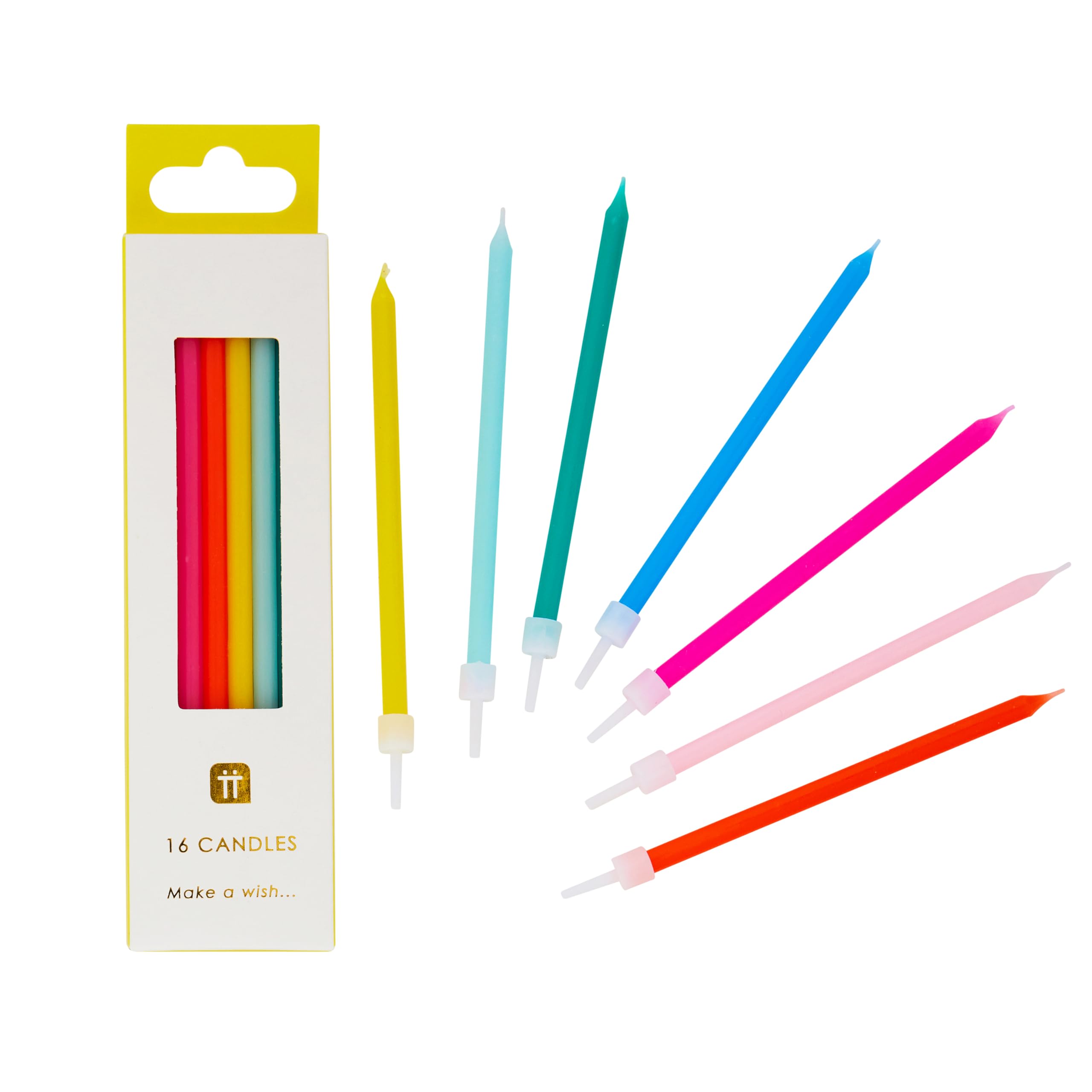 Talking Tables Pack of 16 Birthday Fun Cake Topper Decoration for Adults or Kids 10cm, Rainbow Brights Candles