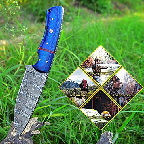 Brecog Damascus Steel Fixed Blade Hunting Knife With Leather Sheath - 9.25 Inches Handmade Full Tang Survival Knife Outdoor Camping Knife P-305 #TOP2