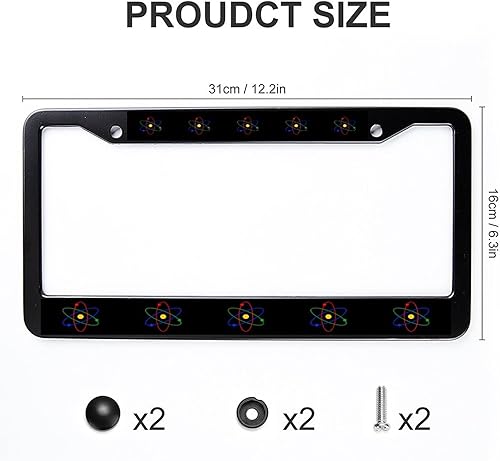 Miniatura 2 de Science Atom Logo Funny Car License Plate Frame Universal Aluminum Tag Frames for US Vehicles Front and Rear BlackSilver