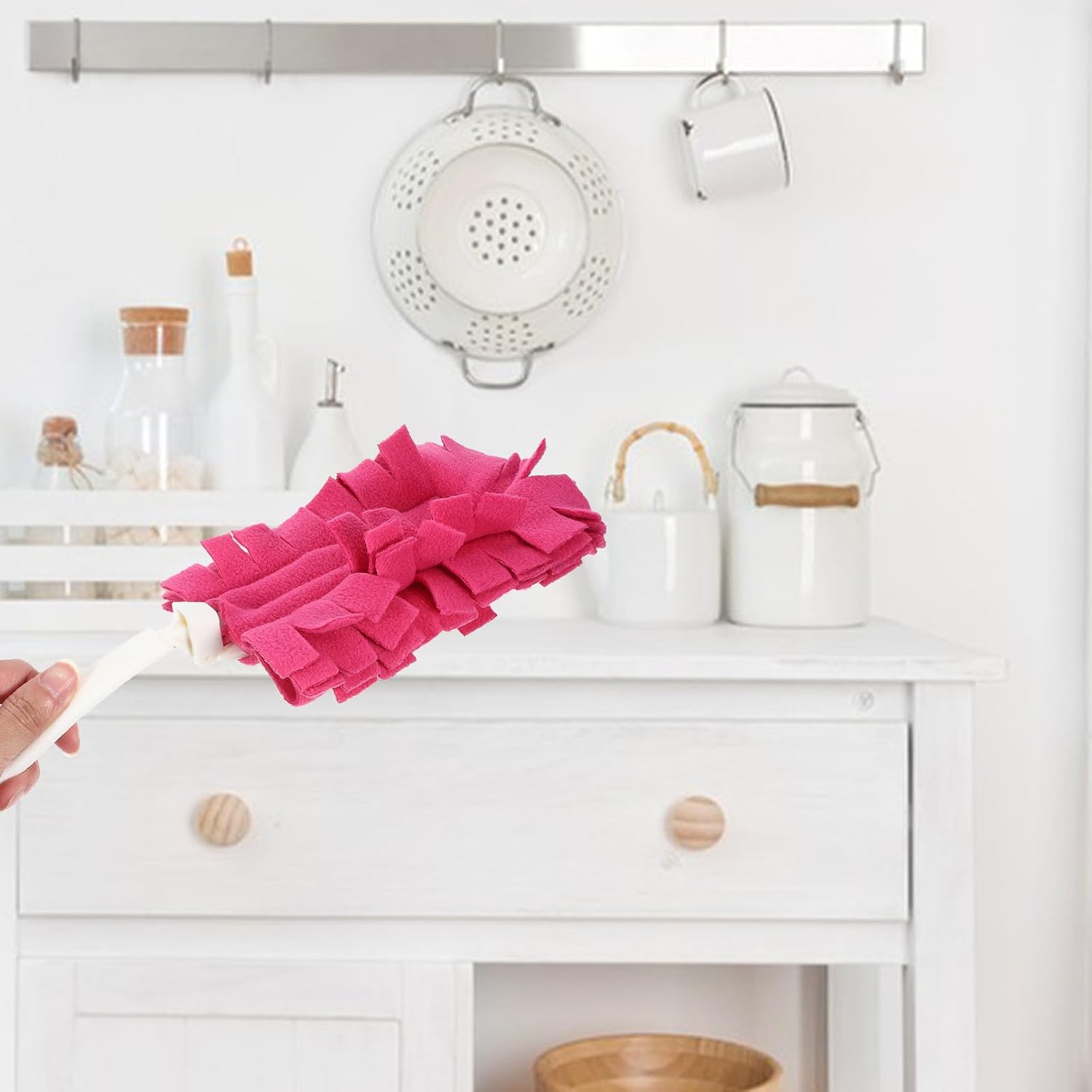 Reusable Washable Duster Heads 4pcs with White Handle, Fleece Dusting Refills for Hand Duster, Multi-Color Replacement Pads for Ceiling Fans, Hardwood, Windows, Kitchen, and Floor