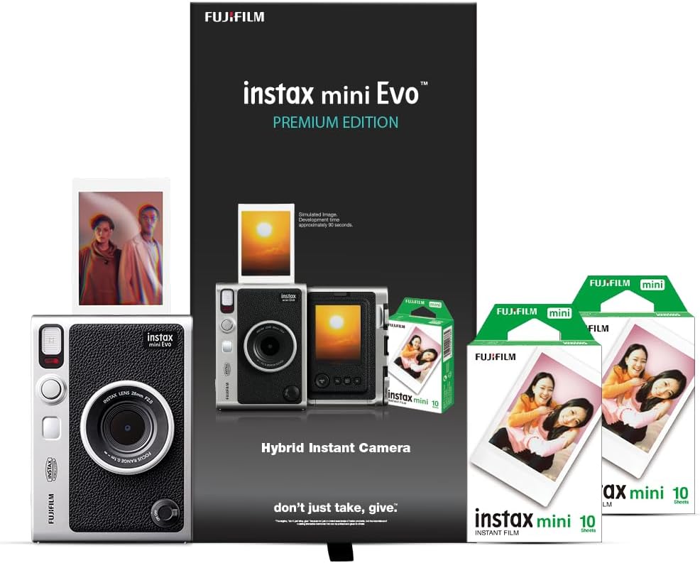 Instax Mini Evo Hybrid Camera Premium Edition with 20 Shots of instax Mini Instant Film - Black