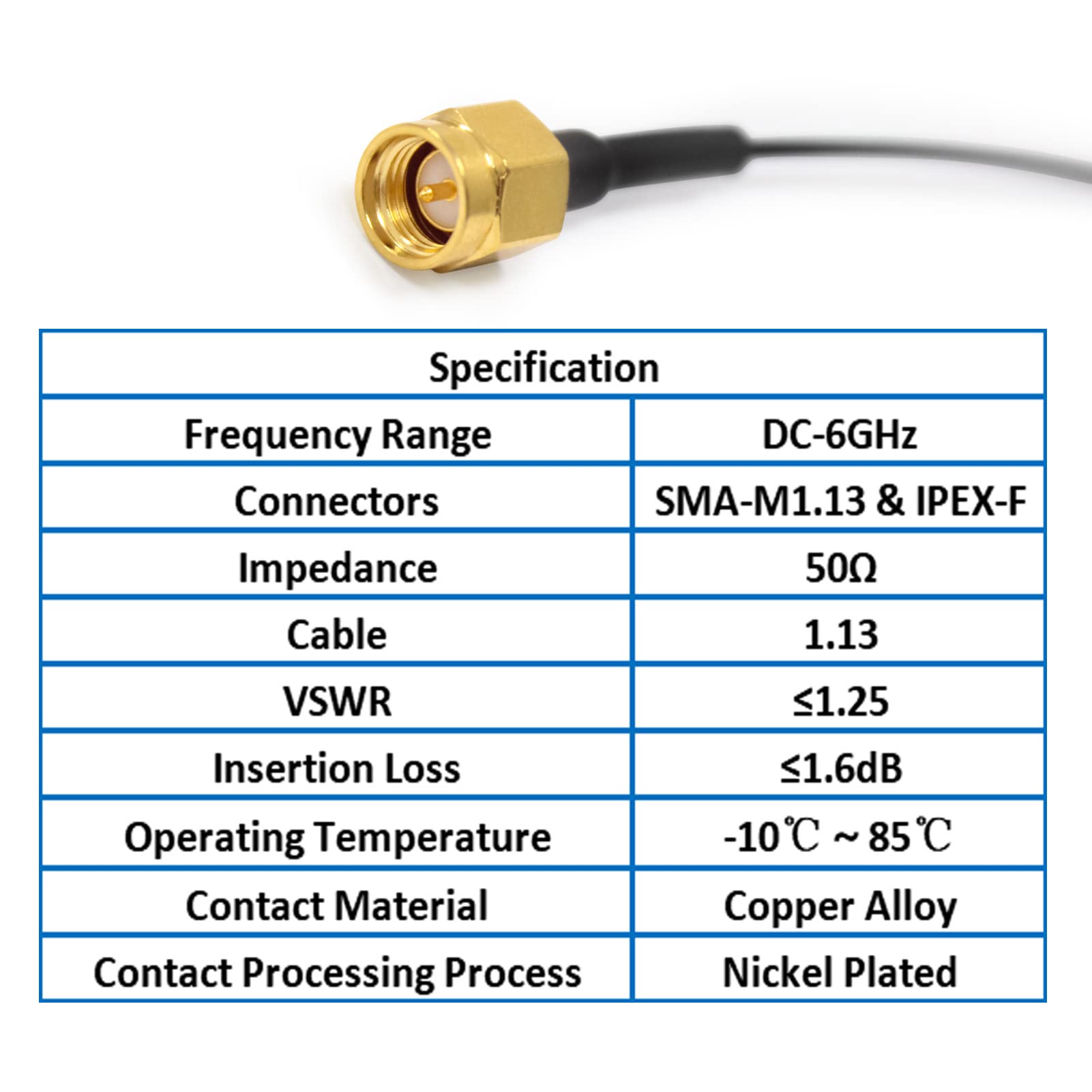 TOJOIN 2PCS SMA Male to UFL Female 1.13mm RF Coaxial Cable 6GHZ Low Loss for 4G / LTE/ 5G / Bluetooth/Antenna (30cm) - Image 3