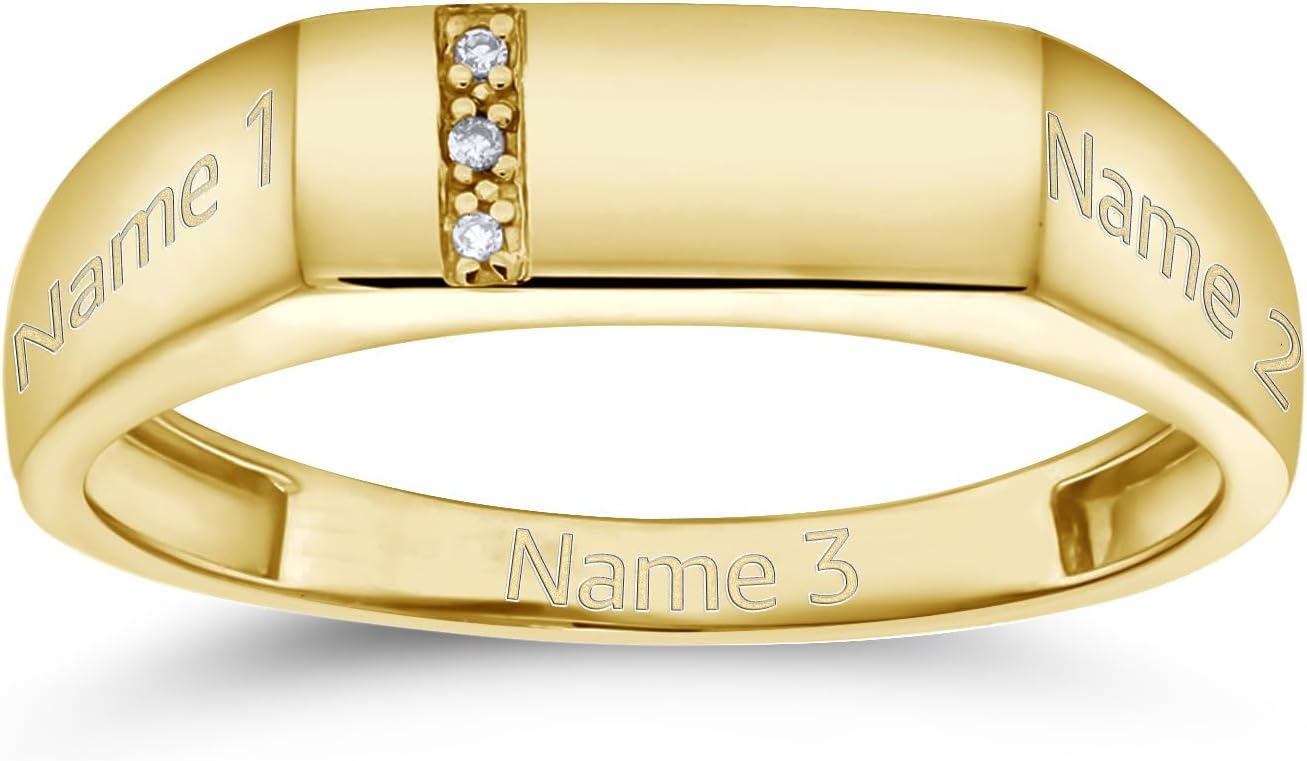 Gem Stone King Men's Custom Engraving Lazer Cut 10K Solid Yellow Gold White Diamond Wedding Anniversary Ring for Men | Available In Size 7, 8, 9, 10, 11, 12, 13