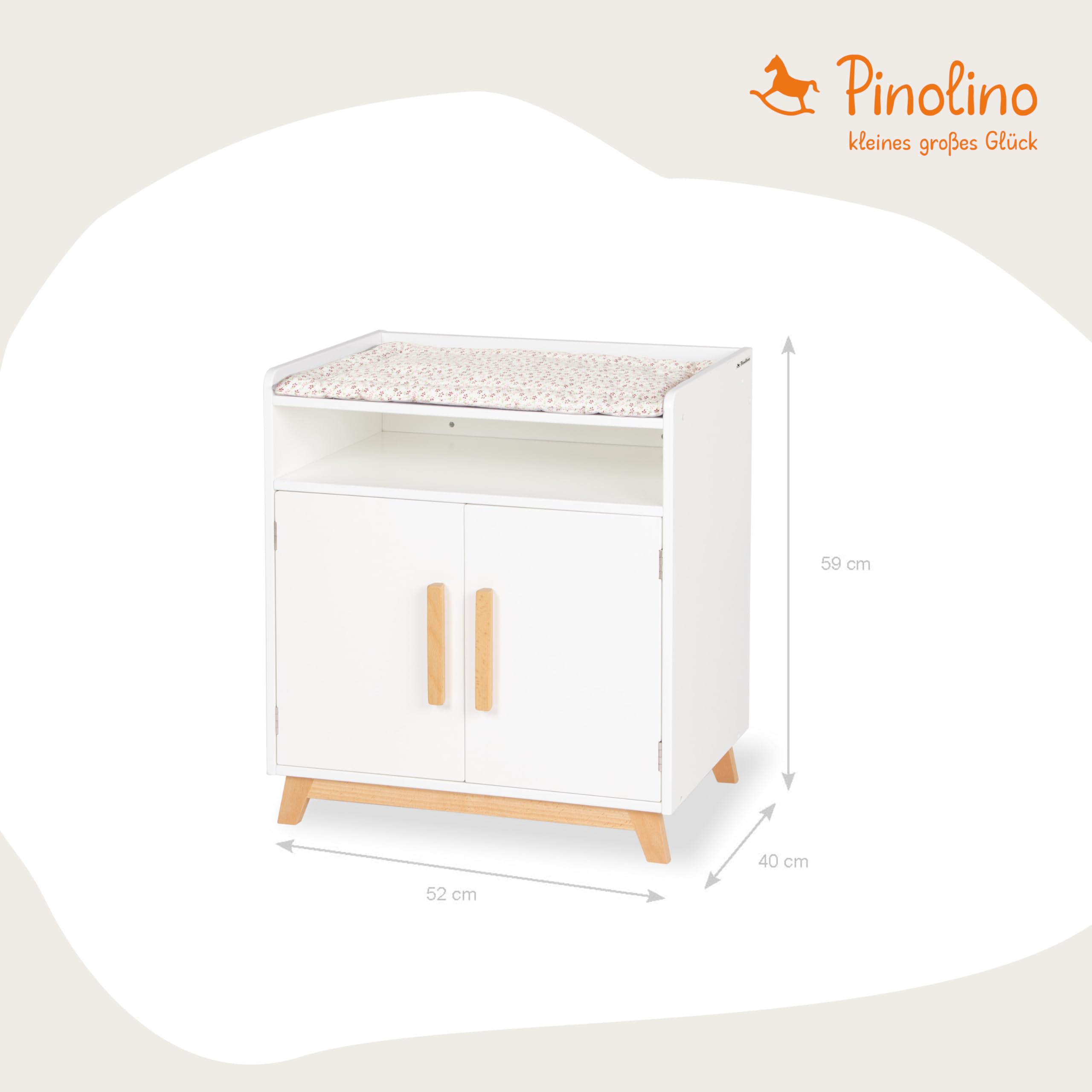 PINOLINO Puppenwickeltisch Marit, Holz Puppenmöbel, skandinavisch weiß lackiert, inkl. Wickelauflage, 52x40x59 cm