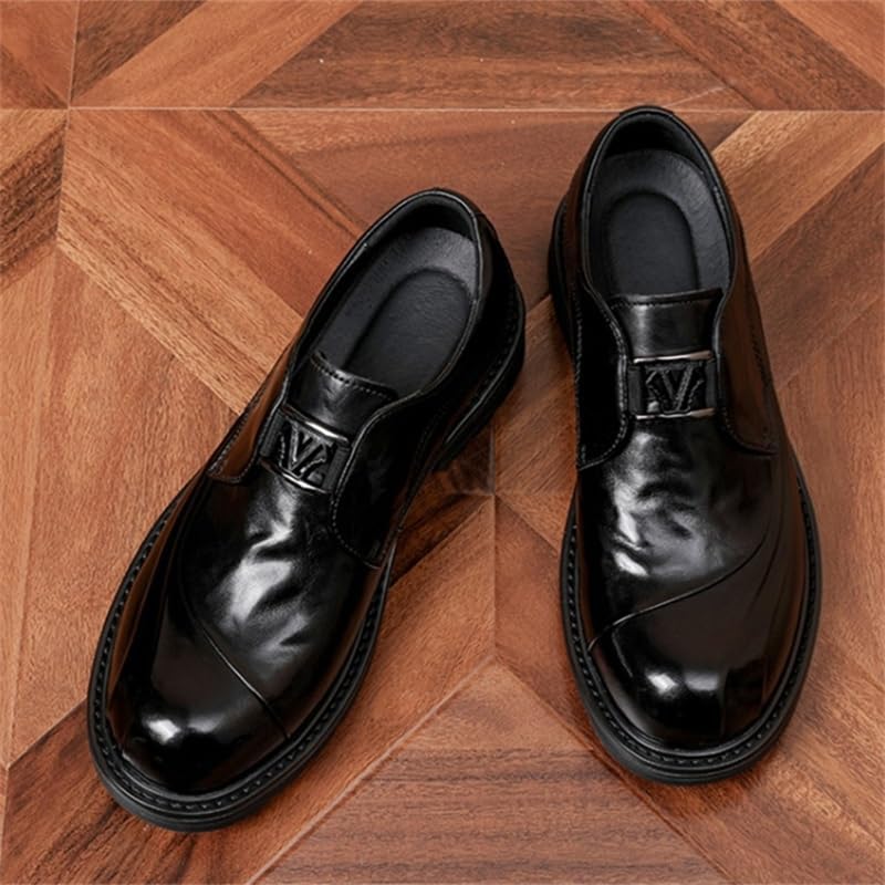 Men's Casual Business Shoes Slip-on Embossed Loafers Dress Shoes Low-top Round Toe Flat Bottom Comfortable Non-Slip Oxford Shoes for Men