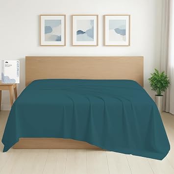 Mayfair Linen 100% Organic Cotton Percale Flat Sheet Full Size - 1 PC Flat Sheet, Teal - Crisp, Cool and Strong Bed Linen, Top Sheets for Hot Sleepers, Luxury Breathable GOTS Certified Sheets