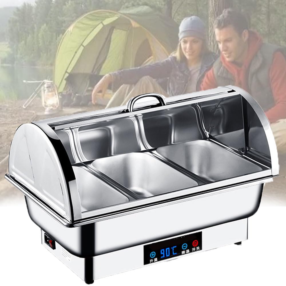 XCSCUK 600W Chafing Dish Buffet Heater, 9L Stainless Steel Electric Food Heating Stove, 50-90℃ Adjustable Temp,for Cafeteria, Family Gatherings (C)