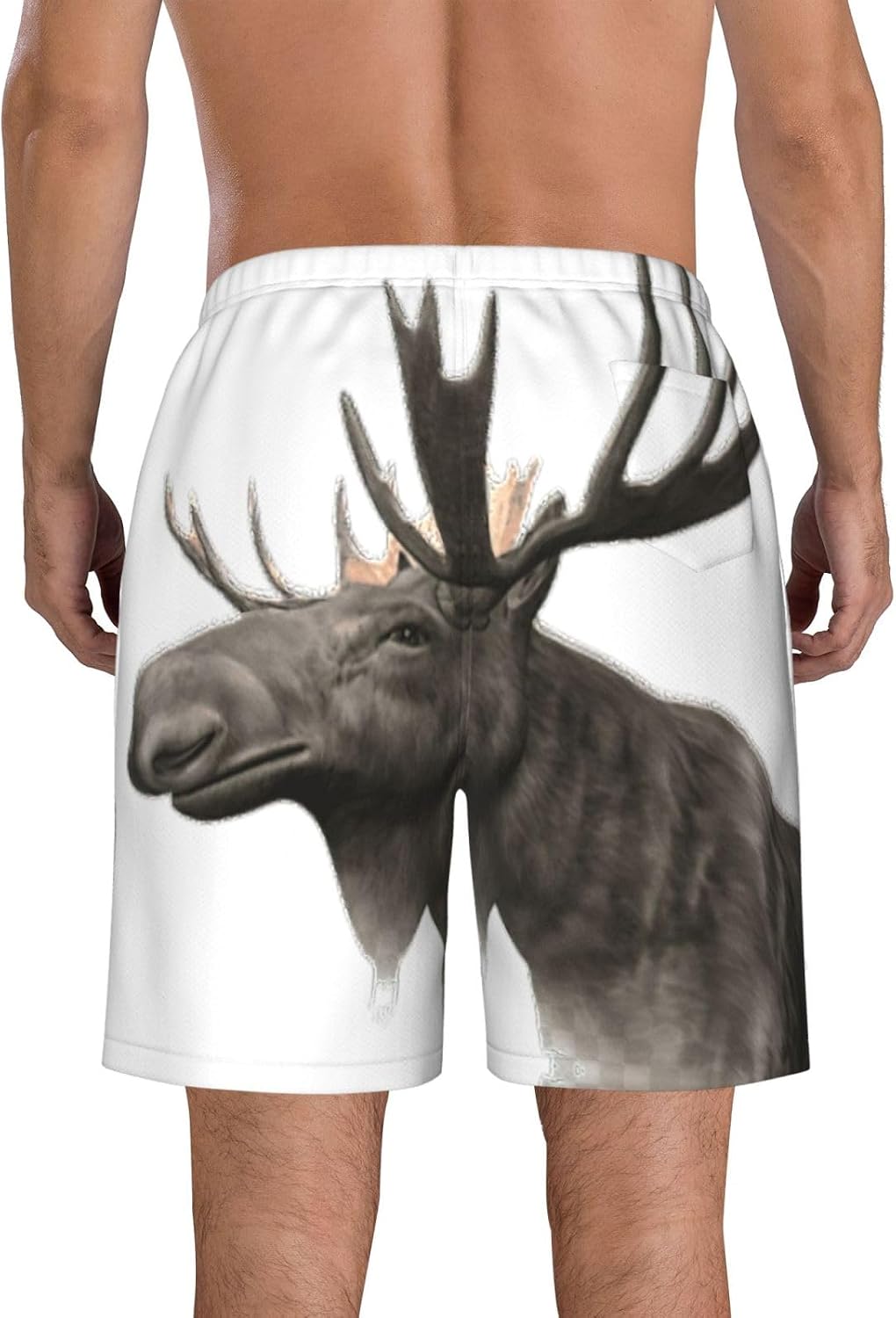 Moose Print Men's Hawaiian Beach Shorts Elastic Novelty Summer Casual Shorts with Pocket