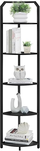 Miniatura 8 de Estantería esquinera industrial de 5 niveles, estante esquinero independiente con marco de metal, soporte de esquina abierto para plantas para