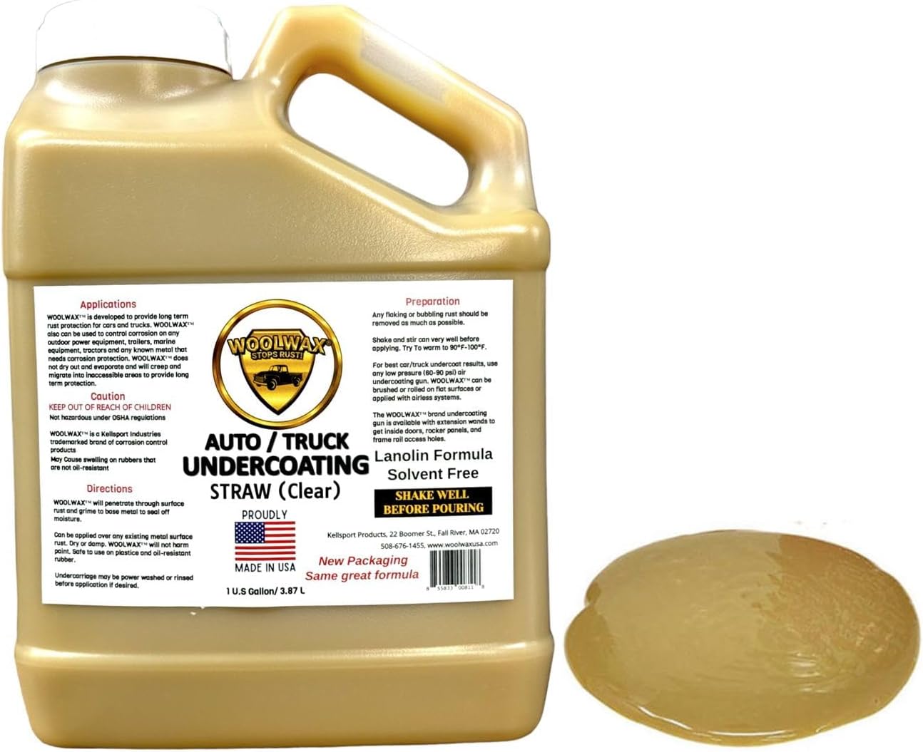 Woolwax Lanolin Auto Truck Undercoating - Solvent Free - 2+ Year Corrosion Protection.1-Gallon Jug. New Package. Same trusted formula. U.S.A. Made Color: STRAW