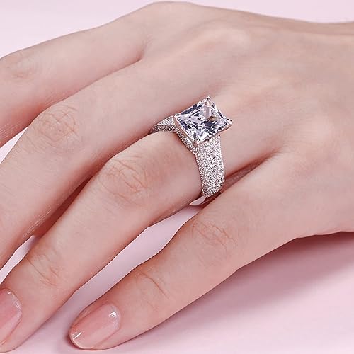 Miniatura 5 de Jeulia Anillo de boda clásico de corte radiante juego de novia de plata de ley con halo de diamante, anillo de compromiso, el mejor regalo de