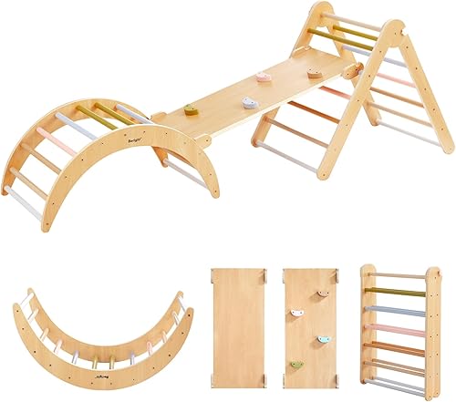 Beright Pikler Triángulo 5 en 1 - Escalera plegable para escalar con rampa, juguetes de escalada en interiores para niños, gimnasio de juego,