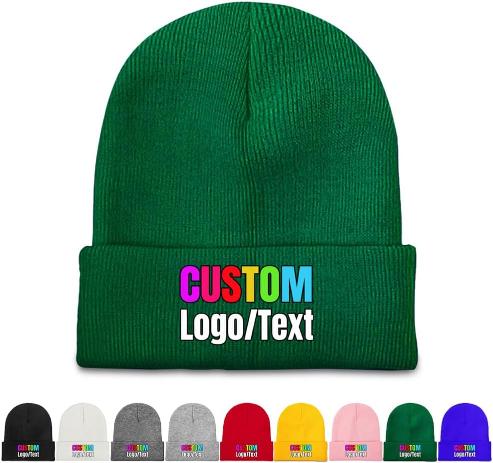 Custom Beanie Hats, Personalized Beanies Knit Cuffed Cap with Text Logo Name, Warm Gifts for Men Women
