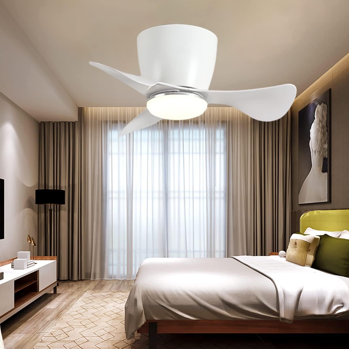 YUEGOO Ceiling Fans with Lamps,Small Ceiling Fan with Light Kids Reversible 3 Colors Dimmable Silent Remote Control Indoor Bedroom Fan Ceiling Lights with Timer Dining Room/White