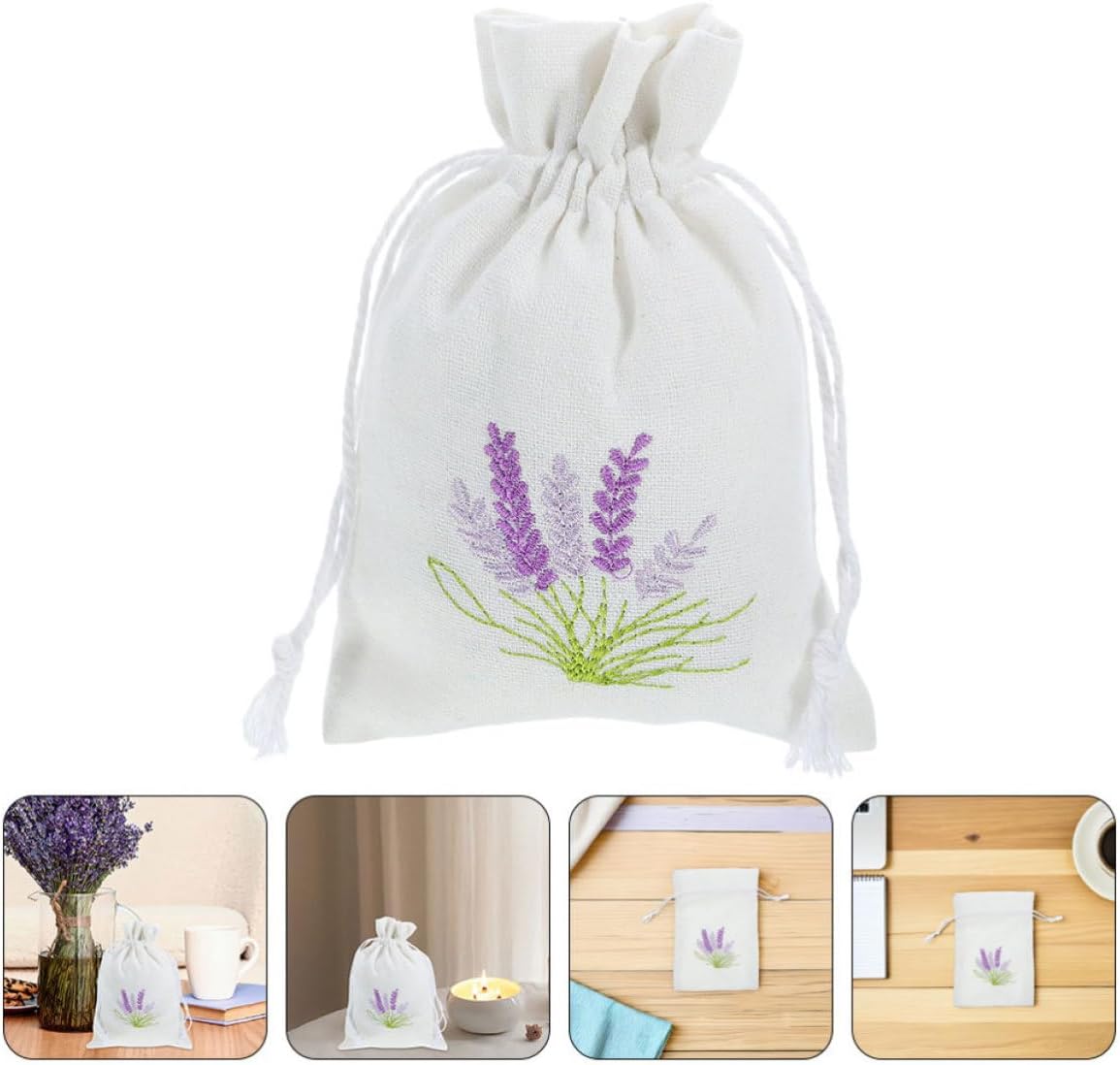 Artibetter Lavender Sachet Bags with Breathable Material 8pcs Small Canvas Drawstring Storage Bags and Unique Lavender Pattern Design for Decorative Purposes and Party Favors