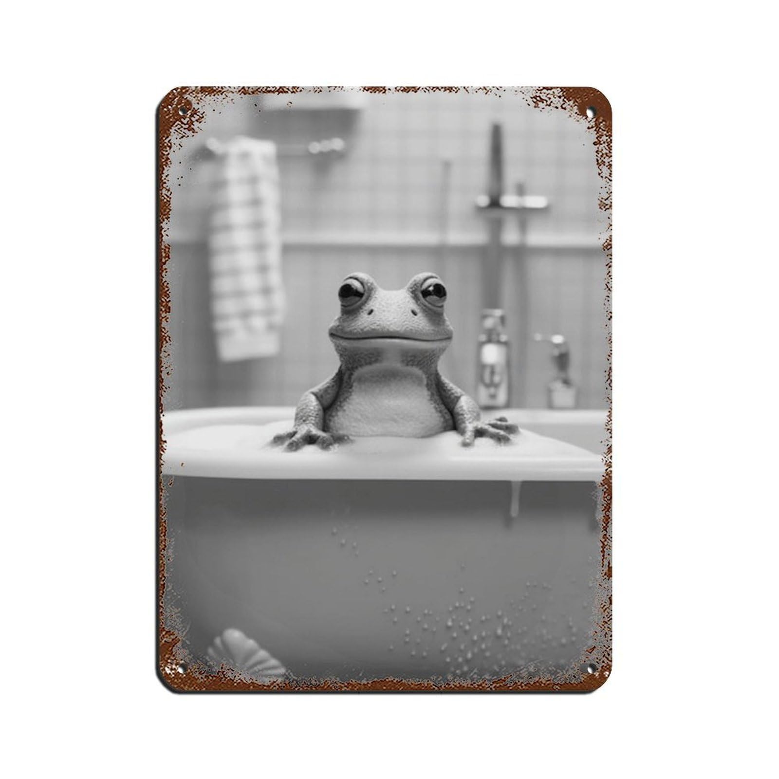 Lxwnze 30L X 40W Cm Cute Frog In Tub Bathroom Art Poster Tin Sign Vintage Metal Pub Club Cafe Bar Home Wall Art Decoration Poster Retro 12X16inch(30X40cm)