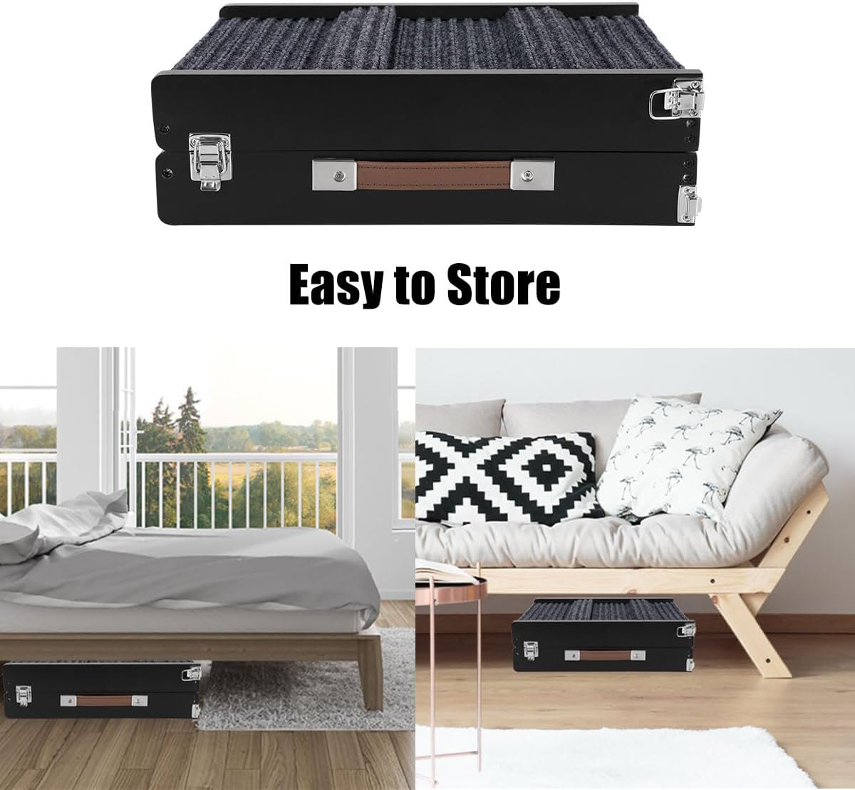 Okydoky Small Dog Ramp, Portable Folding Pet Stair Ramp, 32" Long Wooden Pet Ramp with Non-Slip Carpet Surface, Adjustable 4 Levels Height, Foldable Dog Car Ramp for Sofa, Couch, Car (Black) NO.LGPT12