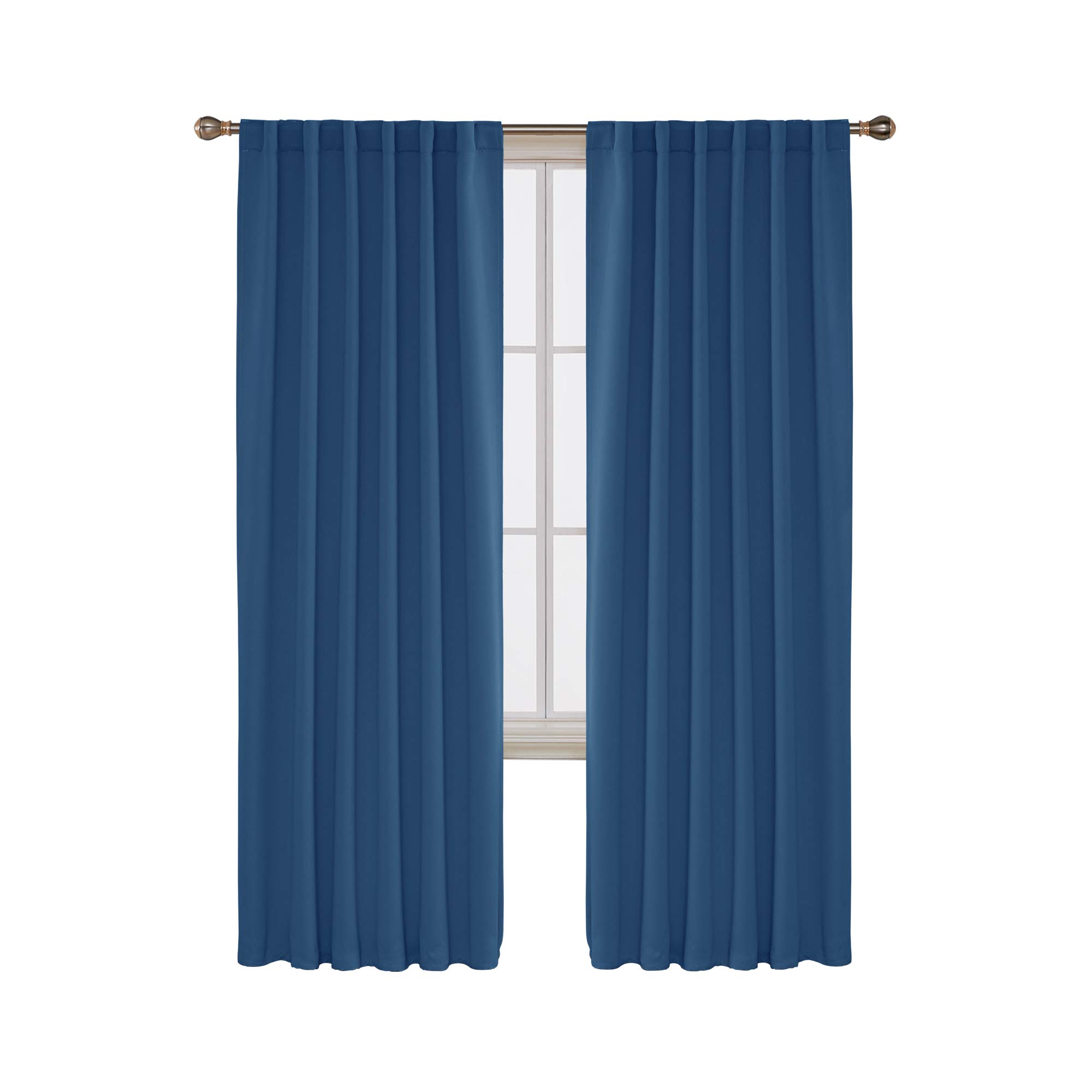 Deconovo Back Tab and Rod Pocket Curtains Thermal Insulated Window Coverings Curtains Blackout Curtains for Living Room 52Wx84L Inch Dark Blue 2 Panels