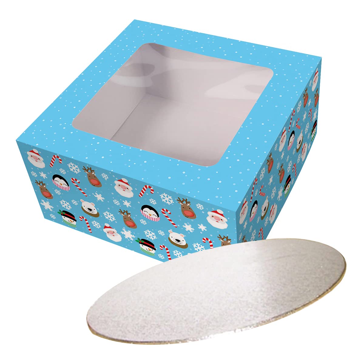 Culpitt Silver Christmas Friends Cake Box & Cake Board, Cake Card And Box Combo For Christmas Bakes And Festive Treats - 10 Inch