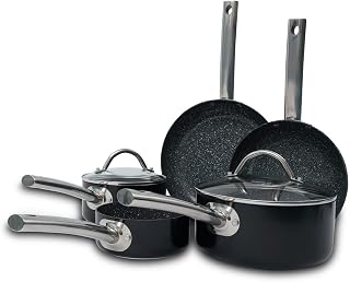 Durastone® Professional 5 Piece Black Cookware Set includes Frying Pans and Saucepans, Non-Stick, Suitable for Induction, Oven Safe
