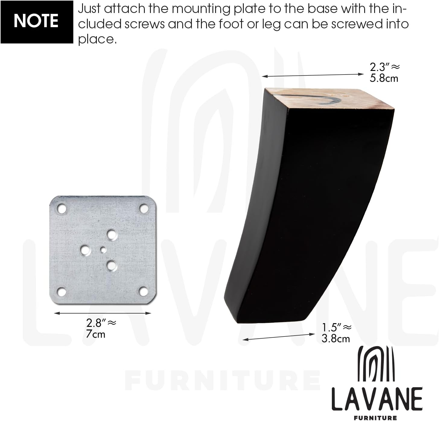 La Vane 6 inch / 15cm Wooden Furniture Legs, 4PCS Soild Wood Black Curved Legs Replacement Feet with Mounting Plate for Couch Sofa Cabinet Armchair Recliner Chair