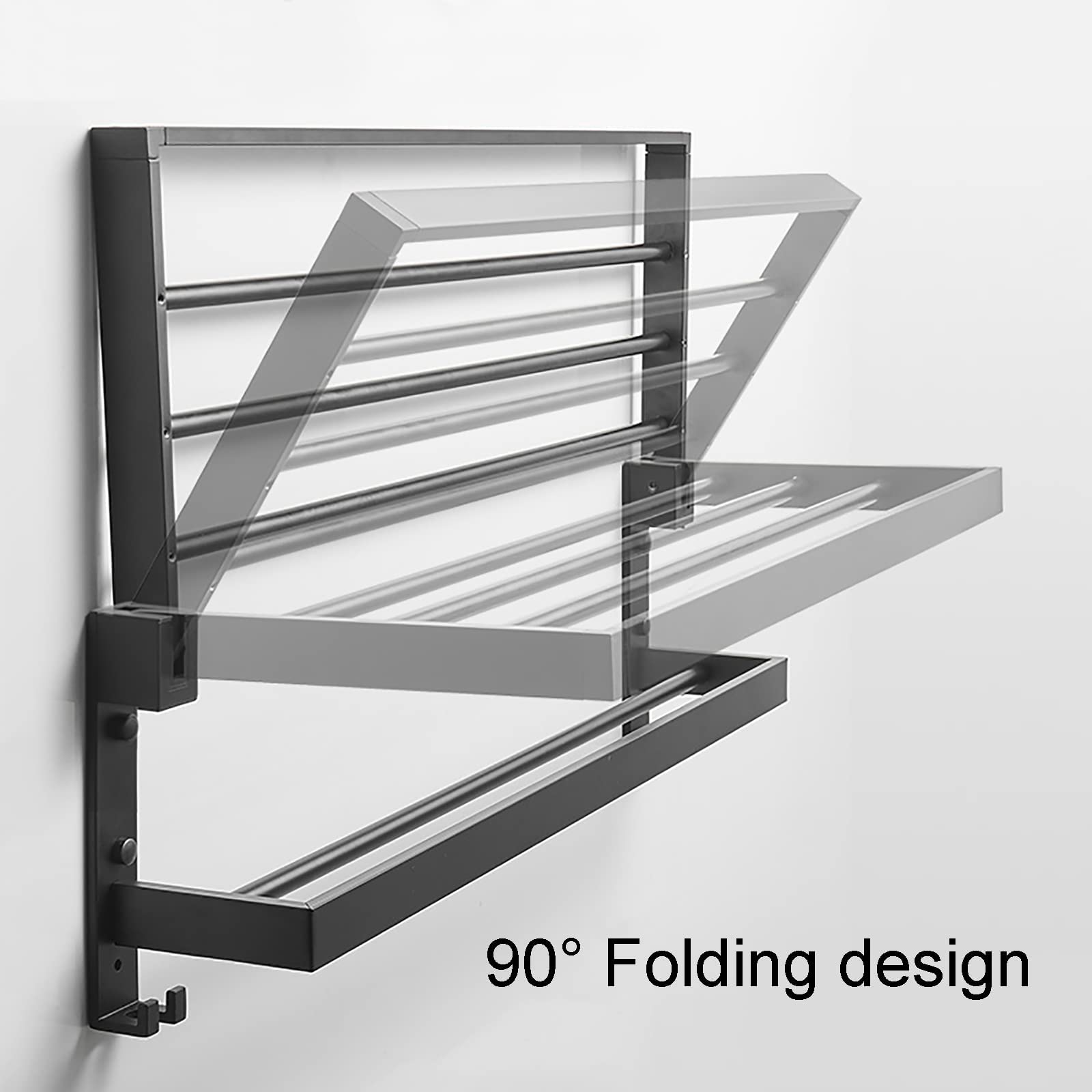 Klappbare Wandhandtuchregal, multifunktionale Aluminiumtuchschiene mit Zwei Handtuchstangen und 4 Befestigungshaken für Badezimmer, Toilette/50 cm die Neue
