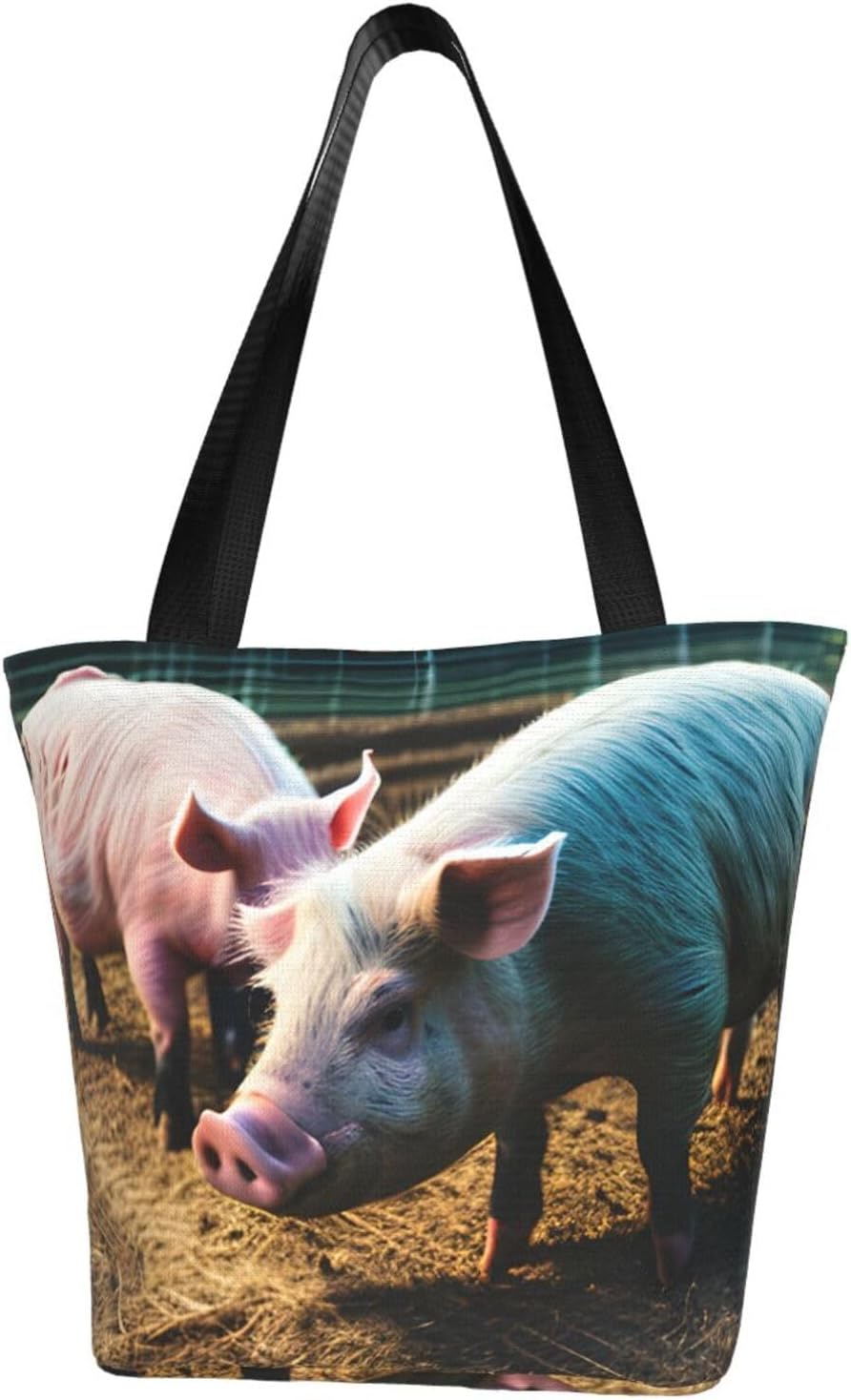 Pigs in Farm Print Comfortable Summer Shoulder Bag Canvas Tote Travel Beach Hiking Shopping Weekend