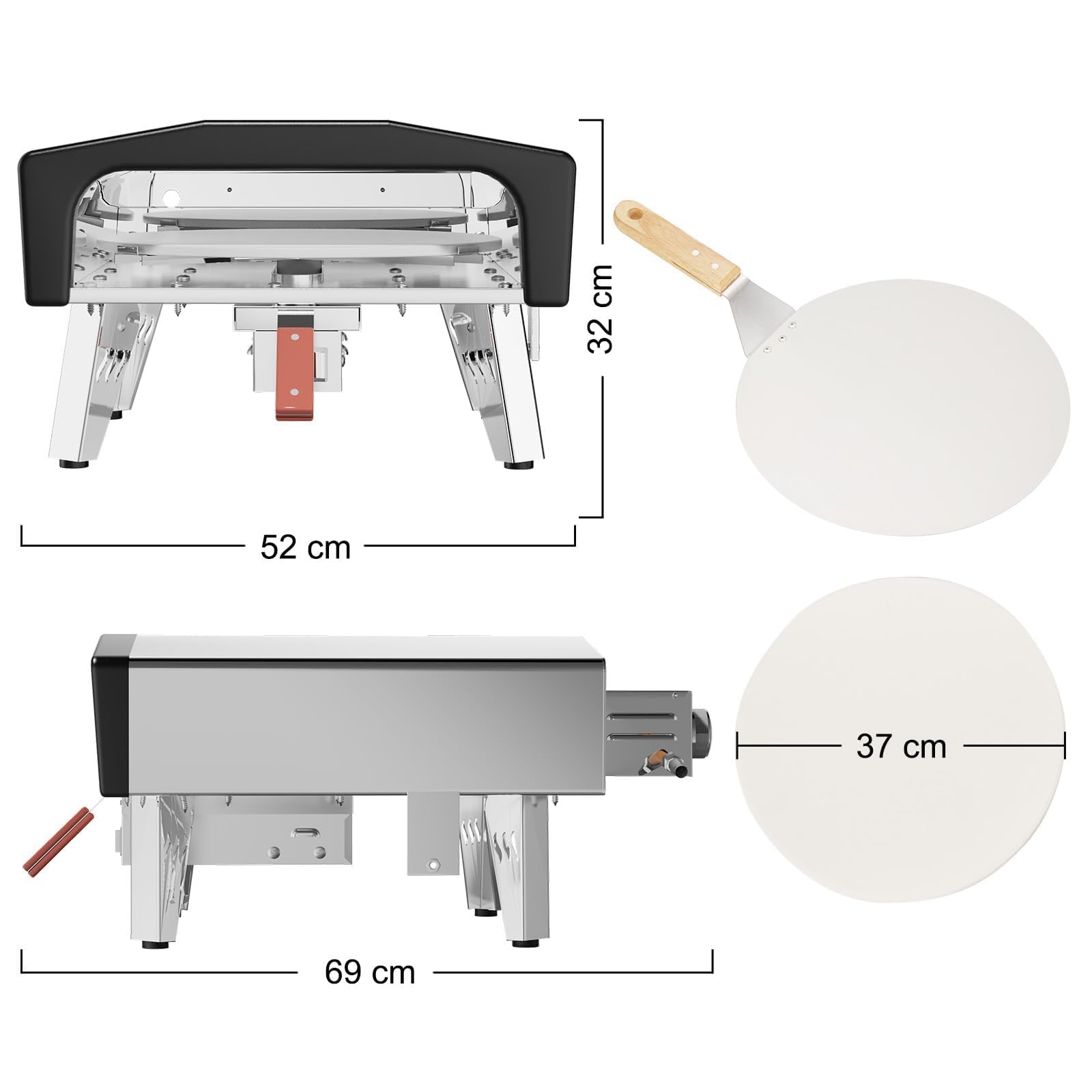 Pizzaofen Gas mit Drehfunktion 500 Grad 20 Zoll (50,8 cm) tragbarer Outdoor Gasofen mit Pizzastein