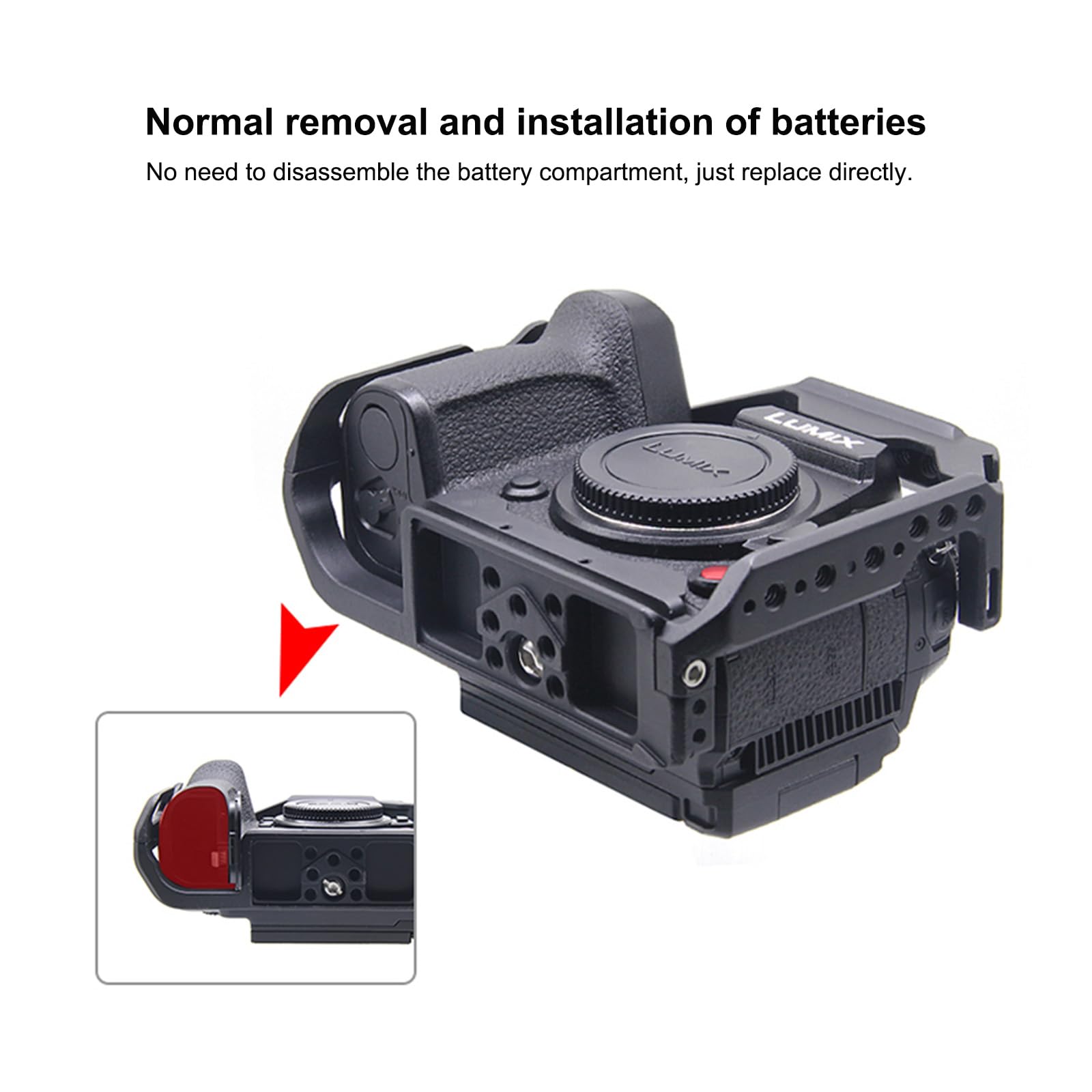Jaula de video profesional para Panasonic LUMIX GH6 – Plataforma de aluminio de acceso completo con roscas de 1/4 pulgadas y rejillas de ventilación de refrigeración (compatible con rieles