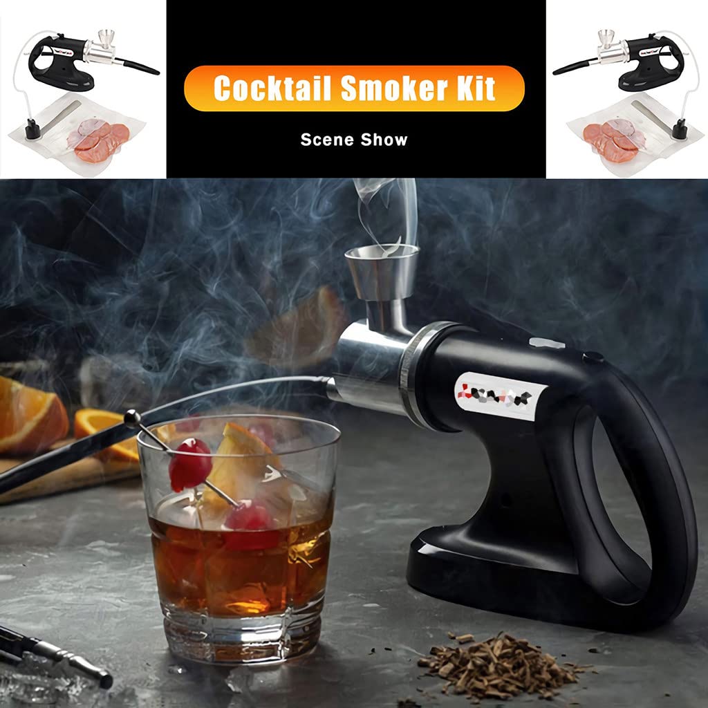 Affumicatore Portatile per Alimenti, Kit Premium-8 Pezzi, affumicatore Perfetto per Bevande Come Cocktail e Whisky, affumicatura Fredda per Cibo e Bevande - Regalo per Uomo