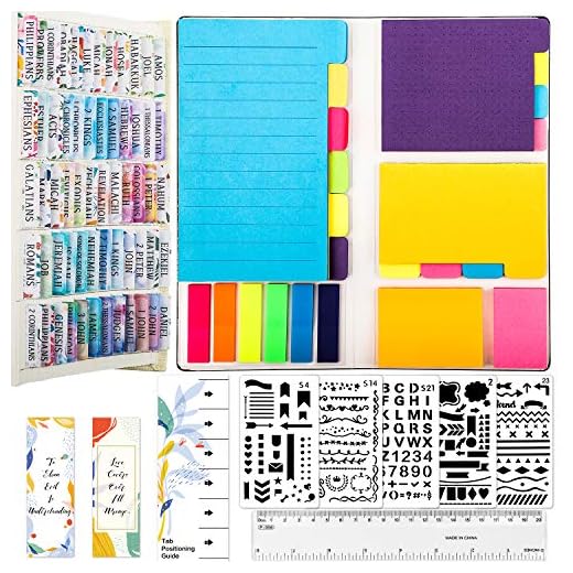 Bible Journaling Kit, Colorful Floral Bible Tabs/ Blank Sticky Index Tabs/ Divider Self-Stick Sticky Notes Pads/ Bible Bookmark/ 5 Bible Stencils/ Bible Ruler, Bible Study Kit Christian Gifts Supplies