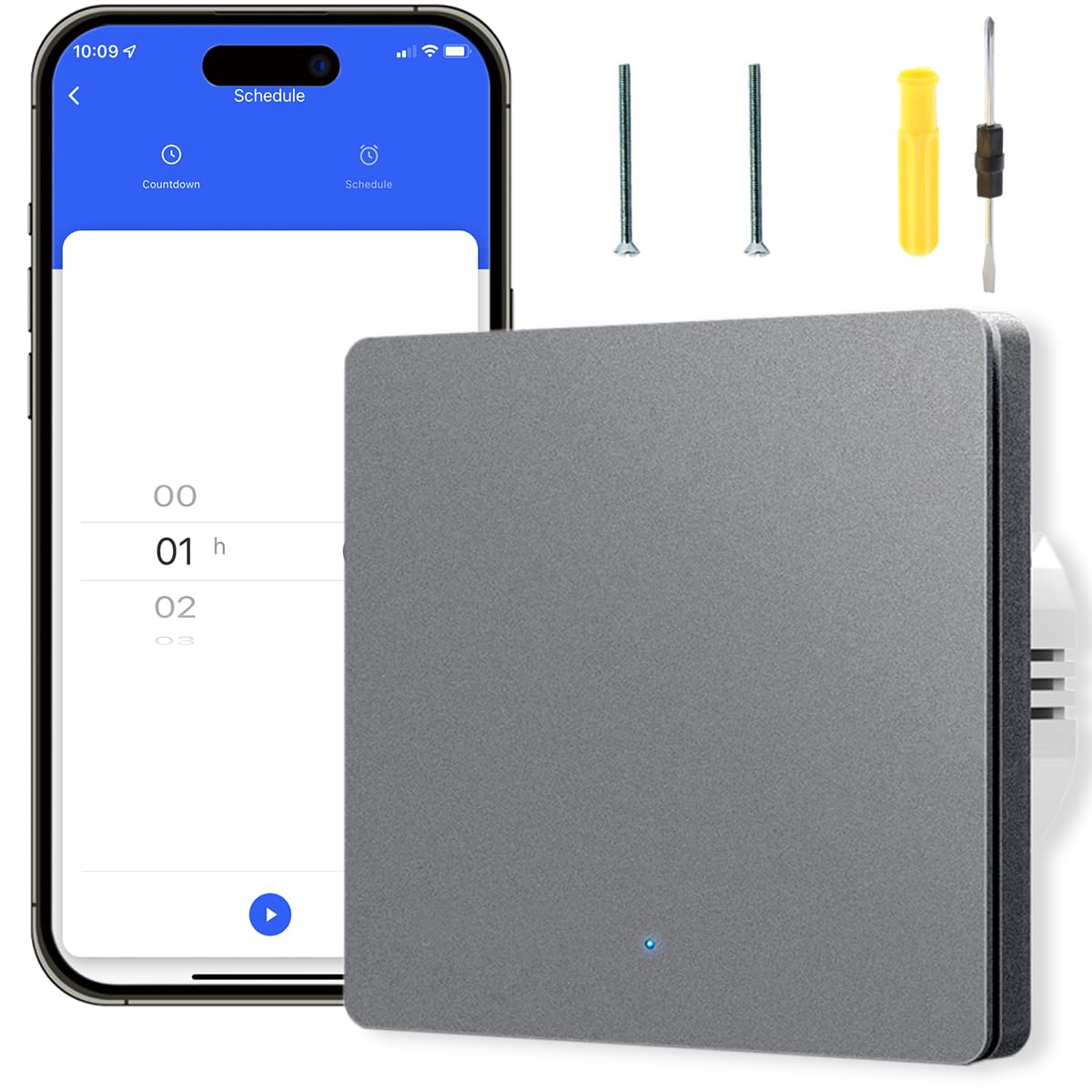 Acmerota Interruptores de luz inteligentes Zigbee Interruptor inteligente Funciona con Alexa, Google Assistant (sin neutro, balancín simple, 1 vía, gris) Se requiere concentrador ZigBee