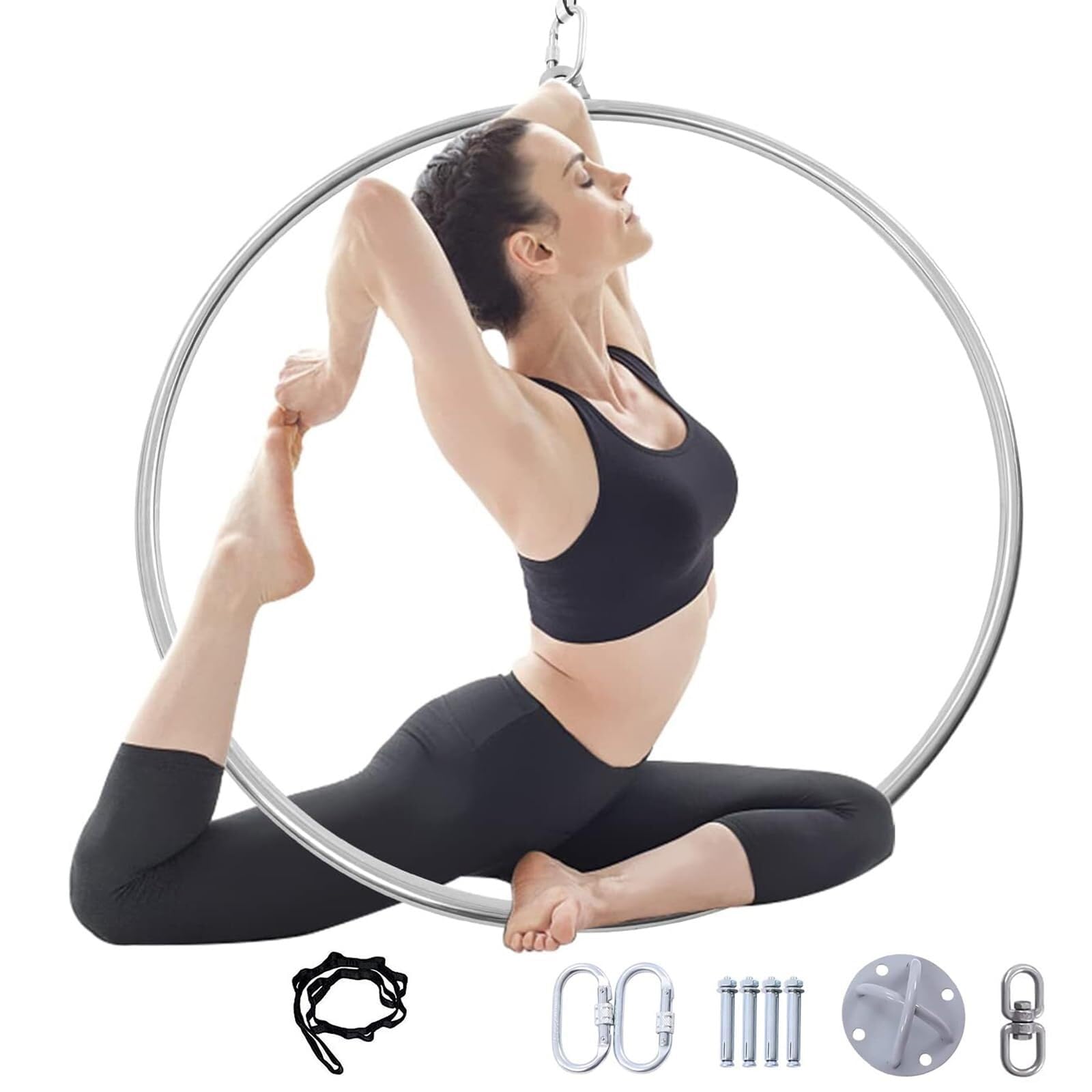 Aerial Yoga Hoop Set con Anelli Ginnastica e Panno Acrobatico Anello Fitness Yoga Cinghia Anello Fionda Aerea Yoga Amaca Sling Trainer Completo Aerial Yoga Kit