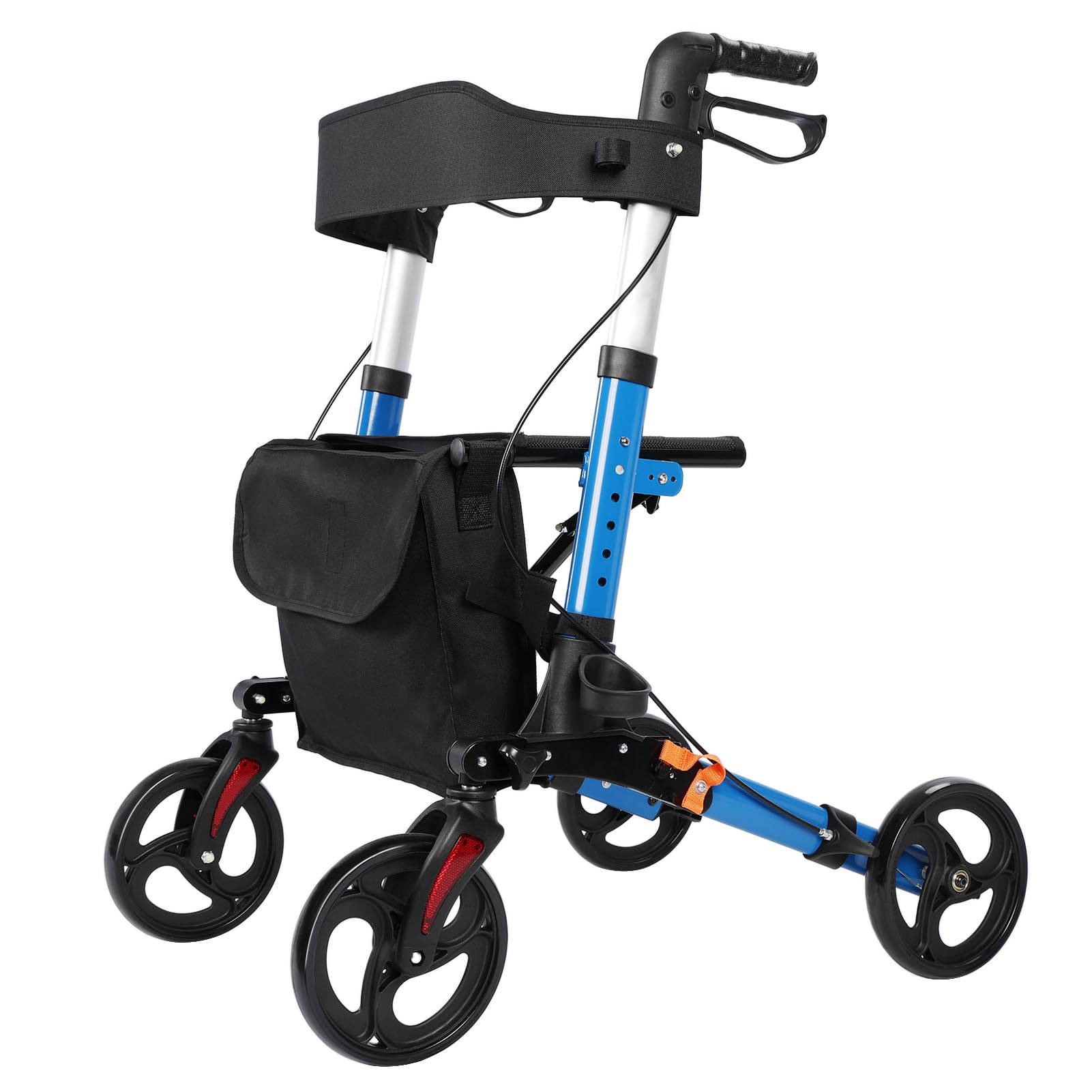 Rollator Walker for Seniors with Storage Bag, Upgraded Thumb Press Button for Height Adjustment, 4 x 8" Wheels Walker with Seat Padded & Backrest, Folding Lightweight Walking Aid, Blue Blue