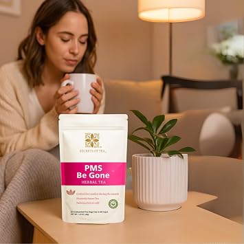 Secrets of Tea PMS Tea Herbal Caffeine-Free Blend for Women Natural Support for Monthly Comfort, Relaxation & Balance 20 Sachets