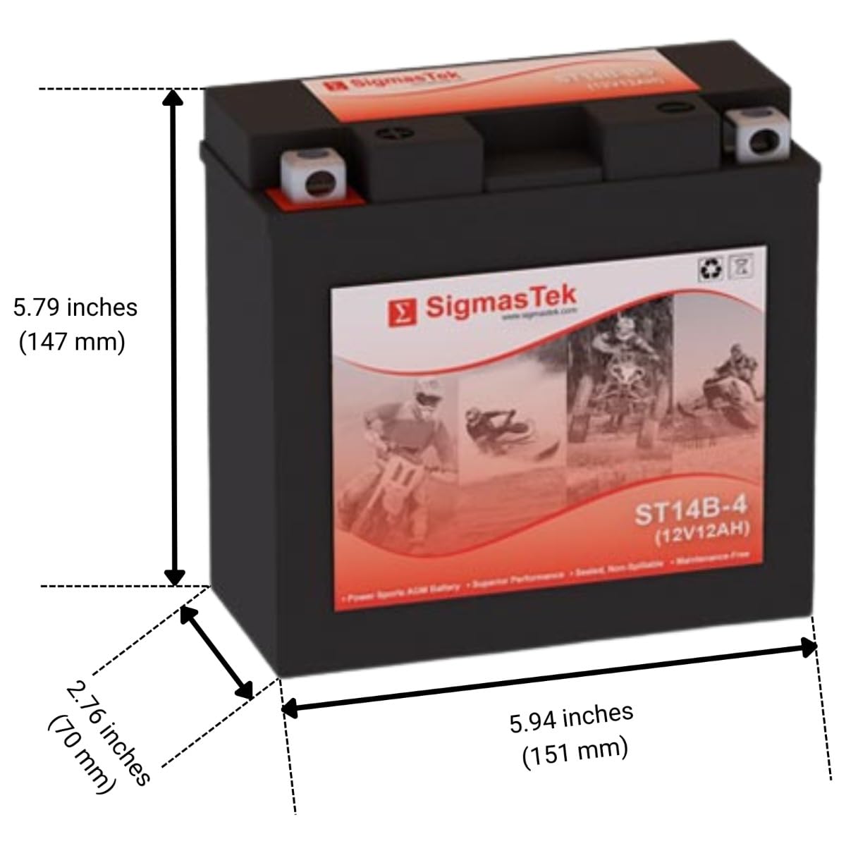 Amazon.com: Genuine SigmasTek ST14B-4 SLA AGM Motorcycle Battery