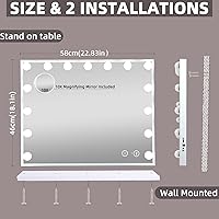 Vista 6 de Hansong Espejo de tocador con luces y altavoz Bluetooth de 22.8 x 18.4 pulgadas, espejo de maquillaje iluminado con 15 bombillas LED, espejo