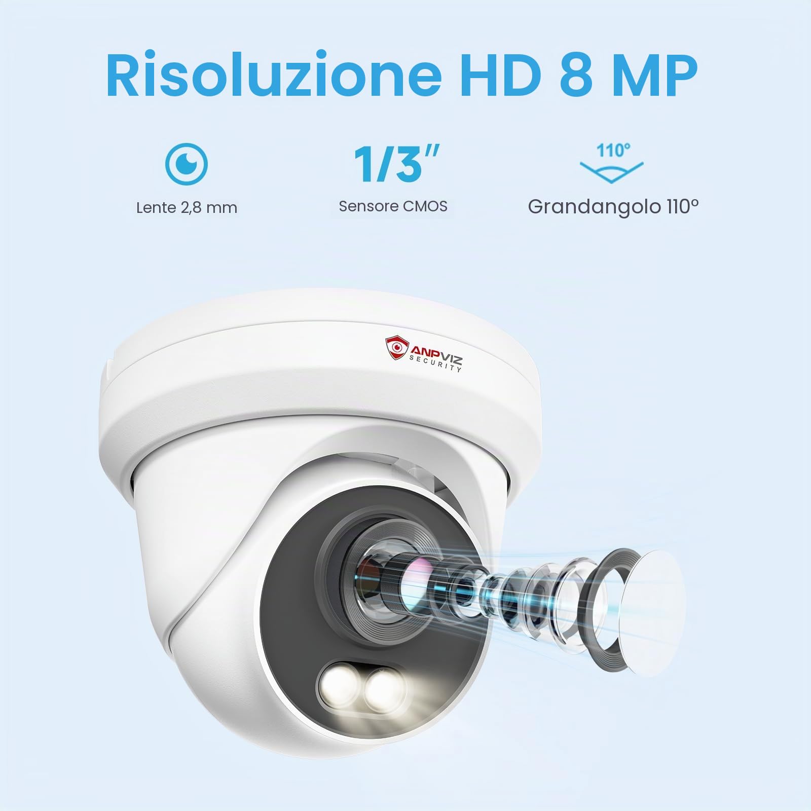 Anpviz 4K 8MP Telecamera IP PoE Esterno, Rilevamento di Uomo/Veicolo | 30m Visione Notturna Colori & IR, Alloggiamento Interamente in Metallo, Microfono, Cablato, Nessun Alimentatore(U Series)