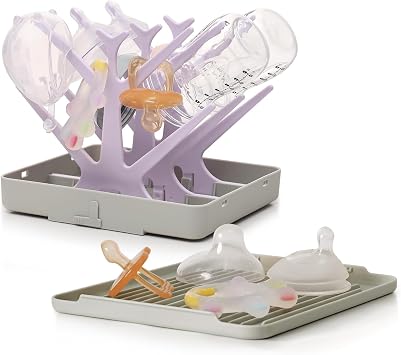 haakaa Portable Baby Bottle Drying Rack with Tray,Foldable Space Saving Bottle Drying Tree for Bottles/Pump Parts/Pacifiers,Easy-Store Dryer Rack Great for Travel & Home, BPA Free Lavender
