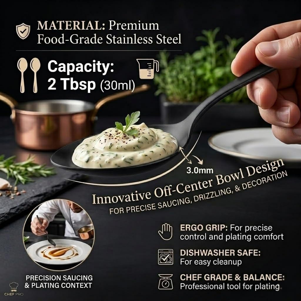 CREATIVECHEF Kunz Löffel, Chef Kunz Kochlöffel, Edelstahl, Titan, glänzender Bratlöffel, 18/10 Edelstahl, beschichtete Kunz-Löffel, Servierlöffel für Abendessen (schwarz)