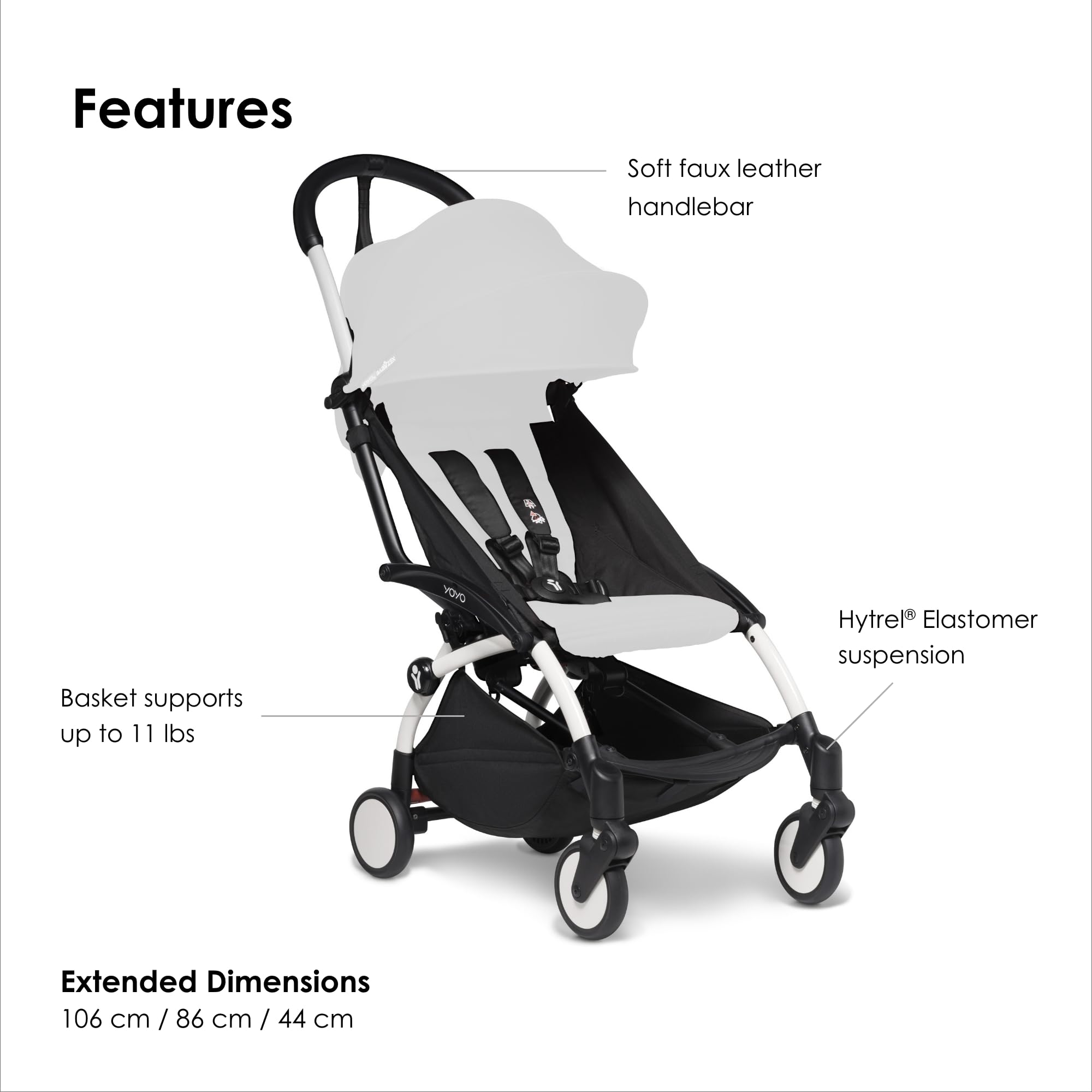 BABYZEN YOYO2 Stroller Frame, White - Includes 5-Point Harness