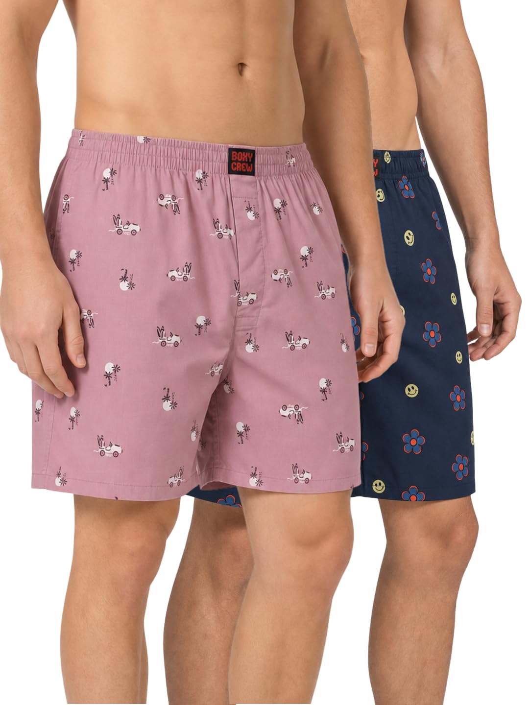 Men's 100% Cotton Printed Boxer Shorts Pack of 2 with Dual Side Pockets and Fabric-Covered Waistband - Pink/Navy Blue, Styles MBX028, MBX029-picture-47